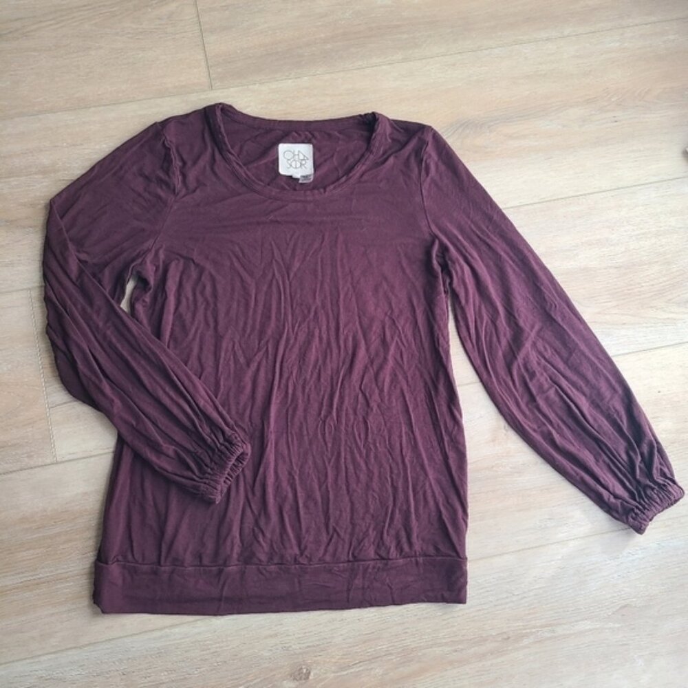 Chaser Women's Medium Muted Burgundy-ish Balloon Sleeve Blouse VGUC